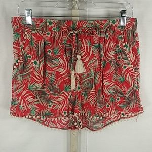 11558 Atmosphere red & green palm & floral print shorts 8